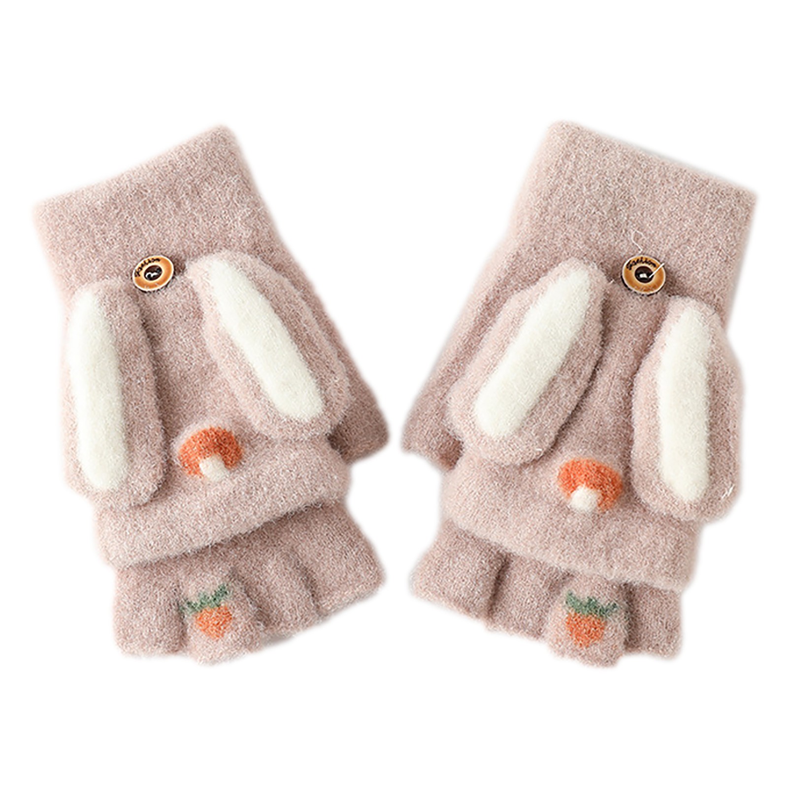 OJSFQUFP Walking Accessories for Women Beige Warm Winter Outdoor Toddler Knitted Half Finger Mitten Cute Long Eared Rabbit Kids Girl Gloves One Size